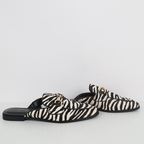 NEW ZARA Calf Hair Leather Zebra Print Mules Open Back Loafer - Picture 3 of 16
